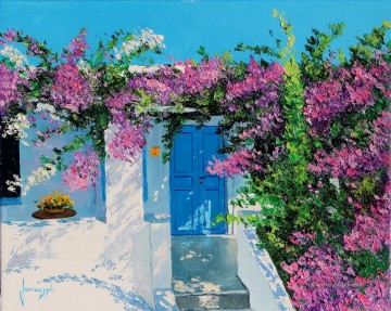 Blaue Tür in Griechenland Garten Ölgemälde